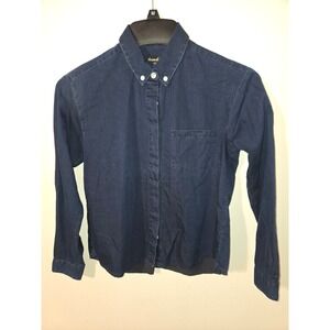 Steven Alan Womens Navy Blue Cotton Denim Button Down Shirt Made in USA Size P